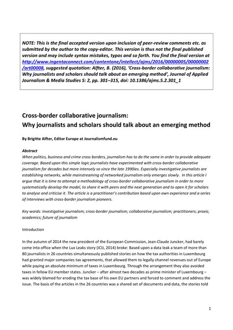 Pdf Cross Border Collaborative Journalism Why Journalists And