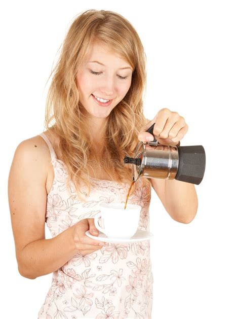 Girl Preparing Morning Coffee Stock Photo Image Of Coffee People