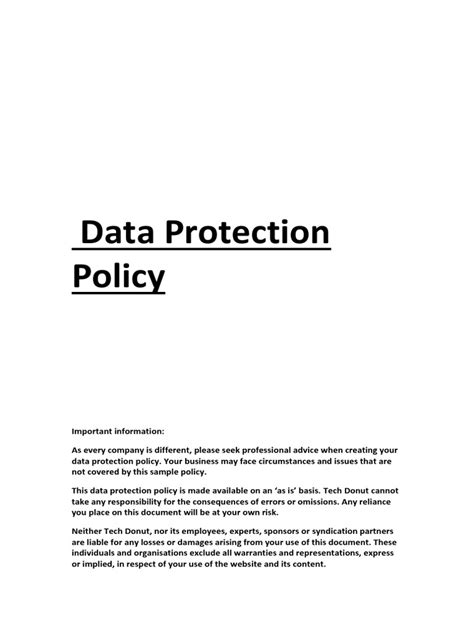 Sample Data Protection Policy Template Information Privacy