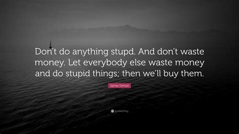 To avoid buying things we don't need, you've got to dig deeper. Jamie Dimon Quote: "Don't do anything stupd. And don't waste money. Let everybody else waste ...