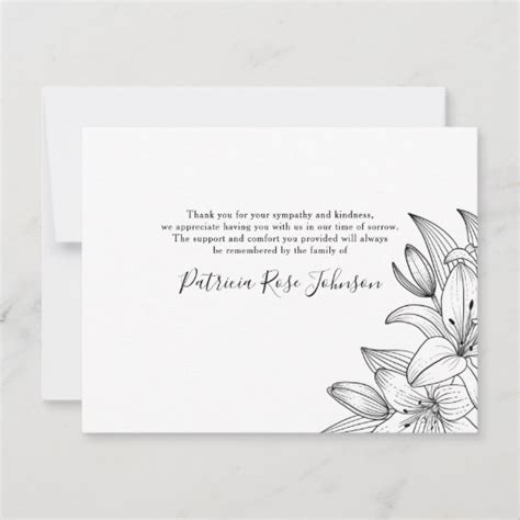Calla Lilies Illustrated Pattern Funeral Thank You Card Zazzle Com