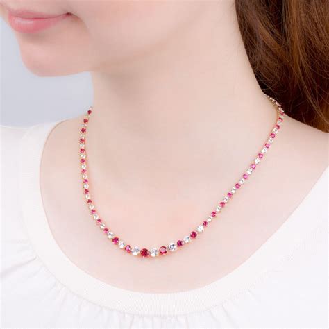 Eternity Ruby Cz 18ct Gold Plated Silver Tennis Necklace Jian London
