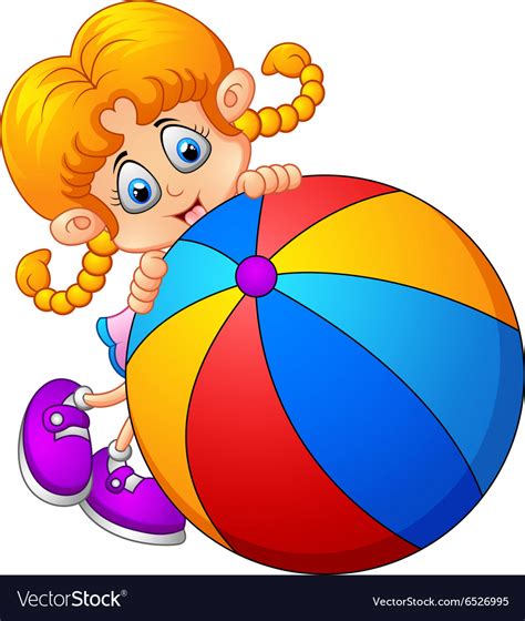 Cartoon Little Girl Holding Ball Royalty Free Vector Image