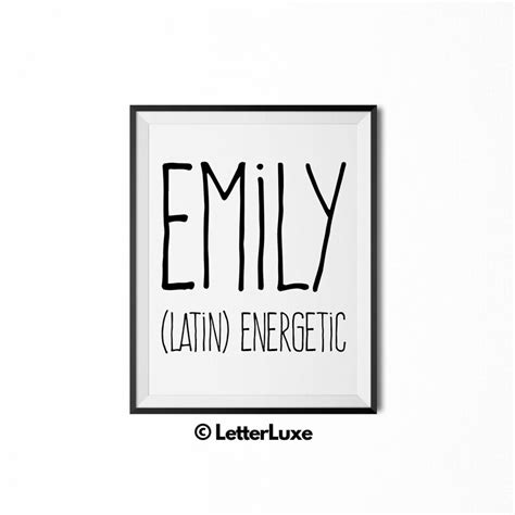 Emily Name Meaning Art Printable Baby Shower T Nursery Etsy