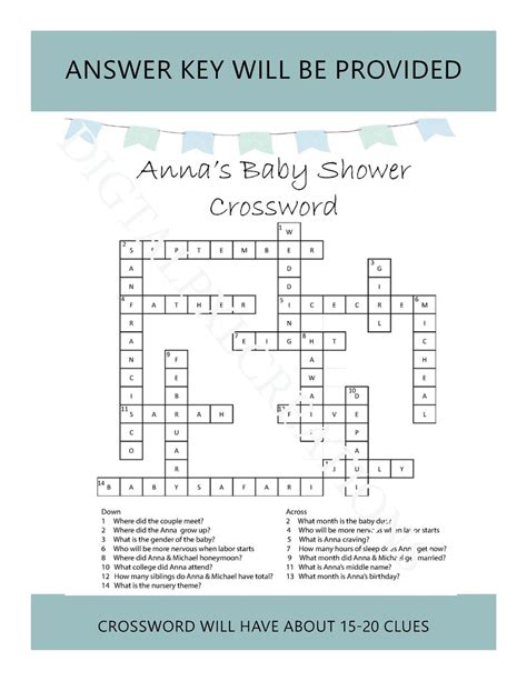 Personalize Baby Shower Crossword Puzzle Etsy