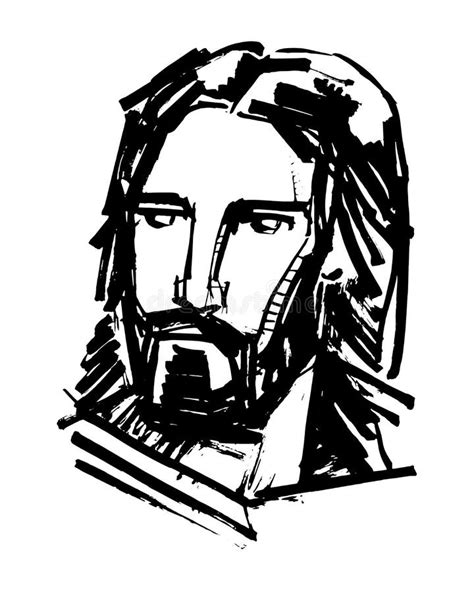 Ejemplo Dibujado Mano De La Tinta De Jesus Christ Face Ilustración Del