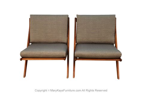 Mid Century Modern Folke Ohlsson Dux Scissor Lounge Chairs Pair Mary