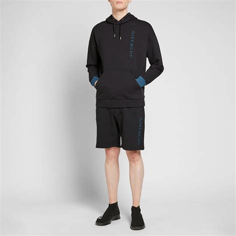 Givenchy Vertical Embroidered Logo Sweat Short Black And Oil Blue End Us