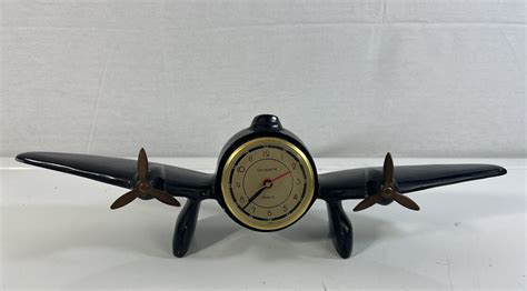 Vintage Sarsaparilla Propeller Black Metal Airplane Desk Clock For