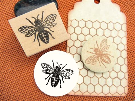 Bee Rubber Stamp Honeybee Stamp Antique Image Handmade Etsy