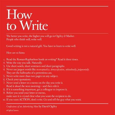 How To Write By Davidogilvy Tbt Writing Skills Writing Tips