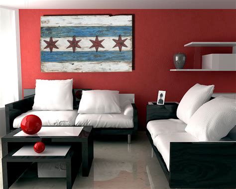 This artwork would be the center of attention in any space. Handmade, Distressed Wooden Chicago Flag, vintage, art ...