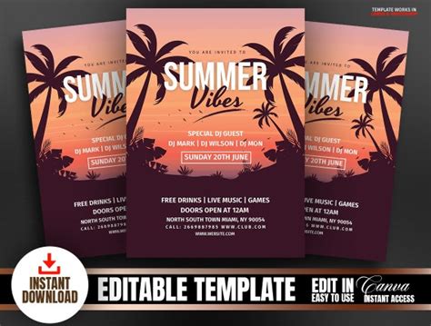 Editable Summer Vibes Flyer Template Summer Flyer Template Etsy