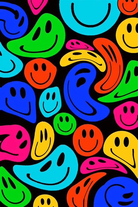An Image Of Colorful Smiley Faces On Black Background