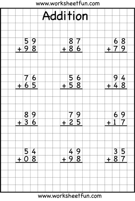 2 Digit Addition With Regrouping Carrying 5 Worksheets Free