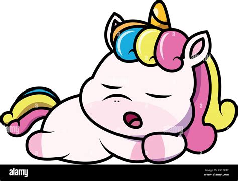 An Adorable Digital Illustration Of A Cute Rainbow Unicorn Sleeping And
