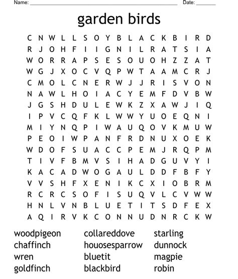 Garden Birds Word Search Wordmint