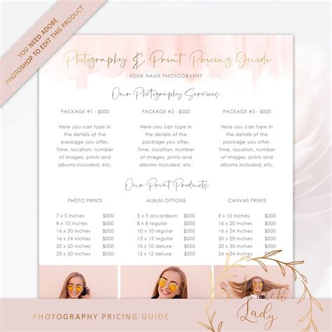 Pricing Guide Template For Photographers Photography Session Etsy