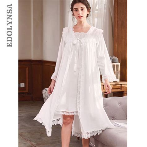 Robe Gown Sets For Women Two Piece Suit Sleepwear Lace Bathrobe Cute