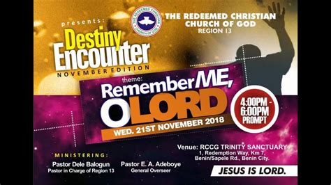 Live Remember Me Oh Lord Rccg Region 13 Live Broadcast Youtube