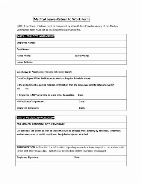 44 Return To Work And Work Release Forms Printable Templates Return