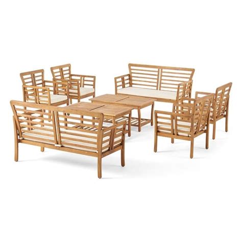 Caydon Outdoor Acacia Wood 8 Seater Chat Set By Christopher Knight Home