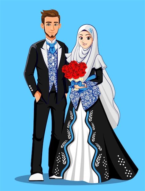Premium Vector Muslim Brides In Black And Silver Clothes