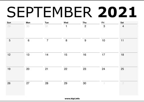 September 2021 Calendar Printable Monthly Calendar Free Download
