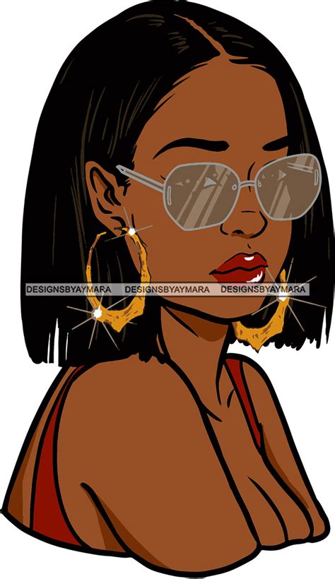 afro urban street black girls babe bamboo hoop earrings sexy sunglasses short hair style svg