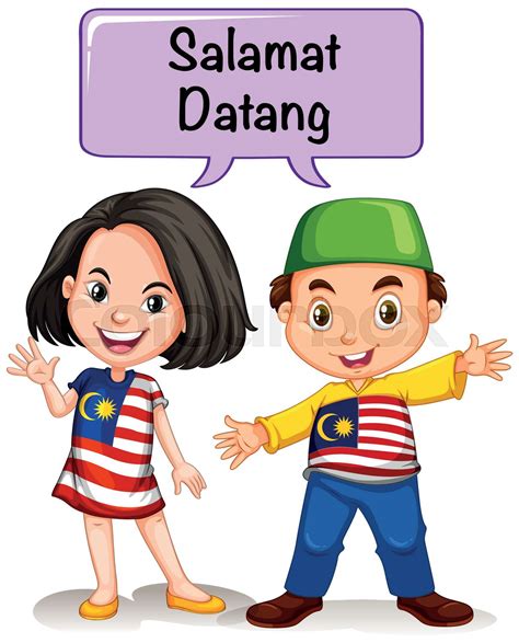 Malaysia Boy And Girl Saying Hello Stock Vector Colourbox