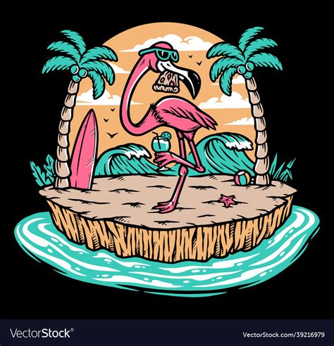 Beautiful Flamingo On The Beach Royalty Free Vector Image