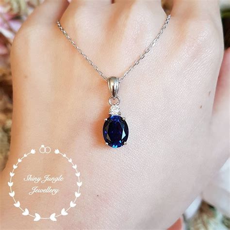 Genuine Lab Grown Royal Blue Sapphire Necklace Oval Sapphire Pendant