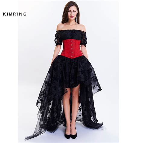 Kimring Steampunk Corset Dress Vitorian Gothic Steel Boned Corset