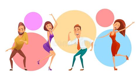 Dancing People Funny Cartoon Style Icons Collection Isolated Vector