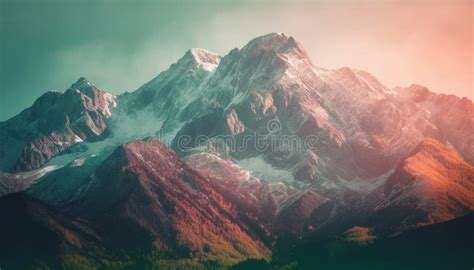 Majestic Mountain Range Snow Capped Peak Tranquil Meadow Generated By