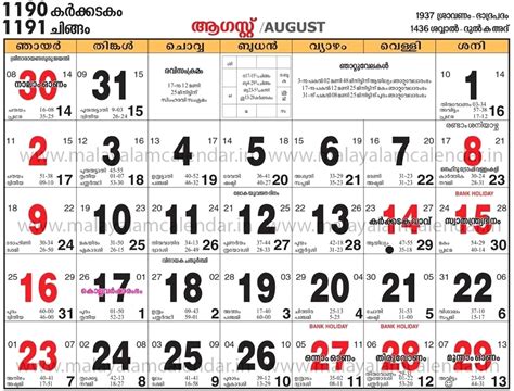 November 2015 Malayala Manorama Calendar