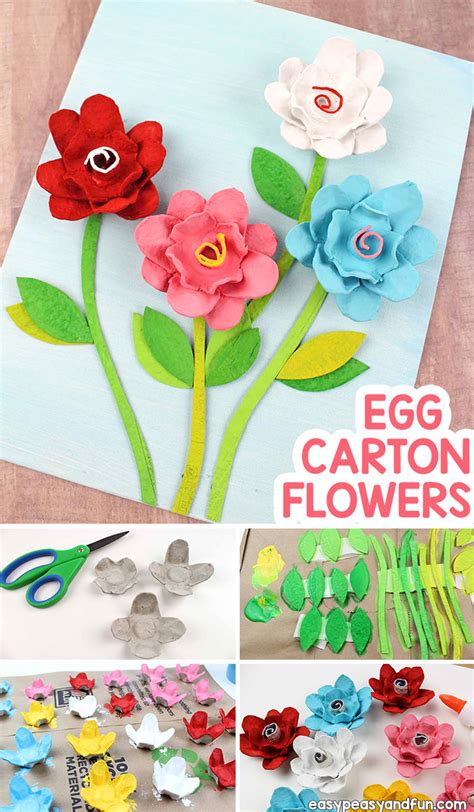 Cut the cups out from an egg carton and change them into beautiful butterflies which can next be threaded onto a piece of string to make cool looking. Egg Carton Flowers - Recycled Egg Carton Crafts - Easy ...