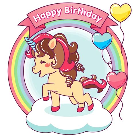 Premium Vector Cute Unicorn Happy Birthday With Balloons