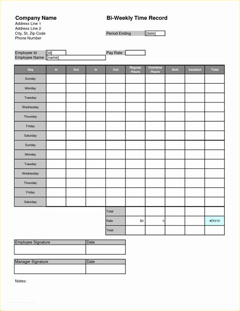 Free Blank Time Card Template Of Printable Blank Pdf Time Card Time
