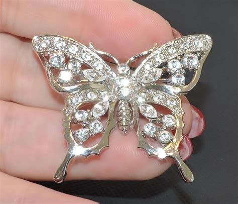 Vintage Silvertone Clear Rhinestone Figural Butterfly Brooch Pin