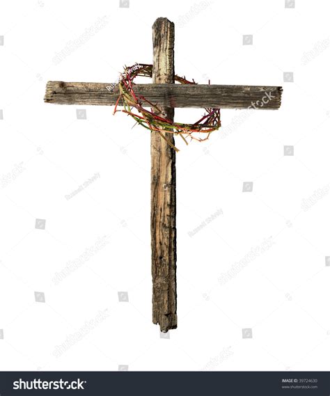 A Roman Cross Made Of Old Weathered Wood Encircled By A Bloody Crown