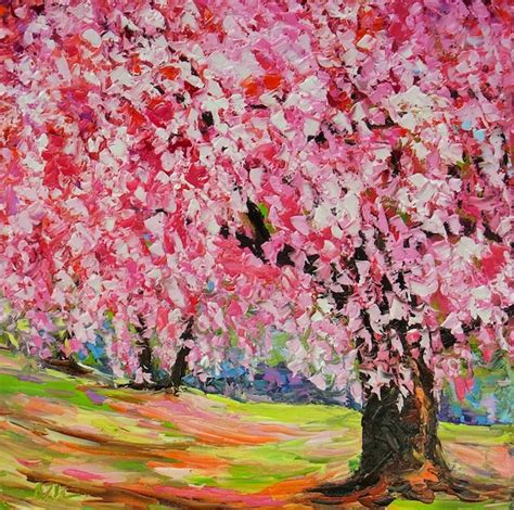 Cherry Blossom Tree Sakura Pink Tree Landscape Oil Painting