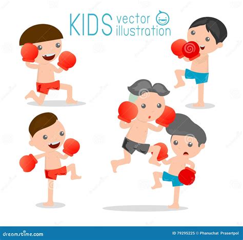 Boy Boxer Isolated On White Backgroundthai Boxing Cartoon Vector