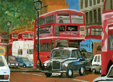 London Traffic Original Acrylic Painting On Canvas Julian Lovegrove