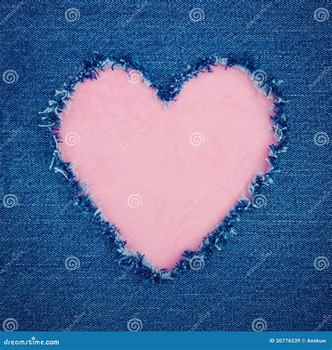 Pink Vintage Heart On Blue Denim Fabric Stock Image Image Of Greeting