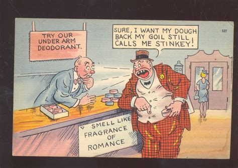Sloppy Man Slob Deodorant Counter Fat Man Vintage Comic Postcard Stinky
