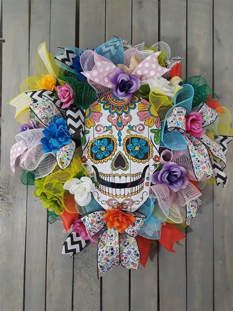 Halloween Wreath Sugar Skull Dia De Los Muertos Day Of Etsy Skull