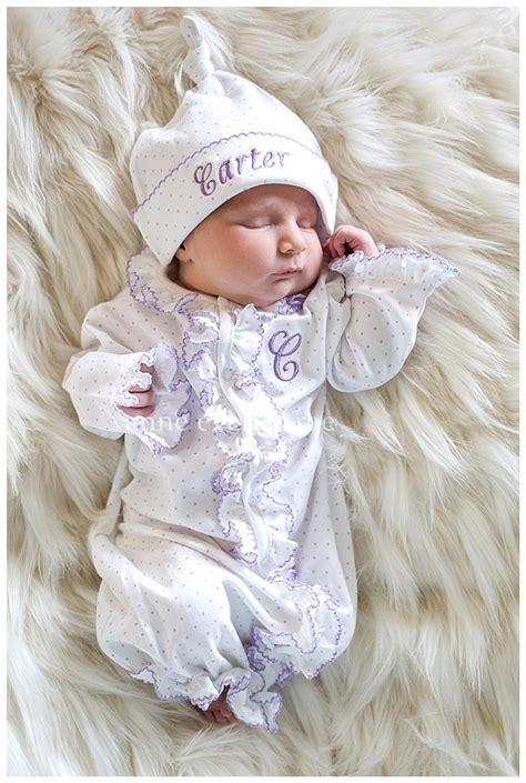 Ruffled Converter Gown Lavender Dot Baby Girl Coming Home Outfit Take