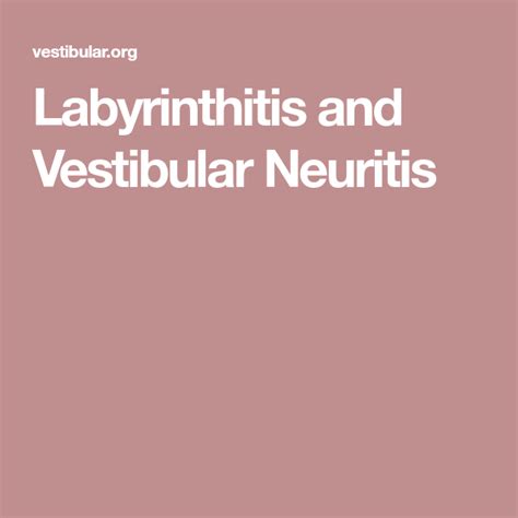 Labyrinthitis And Vestibular Neuritis Vestibular Neuritis Inner Ear