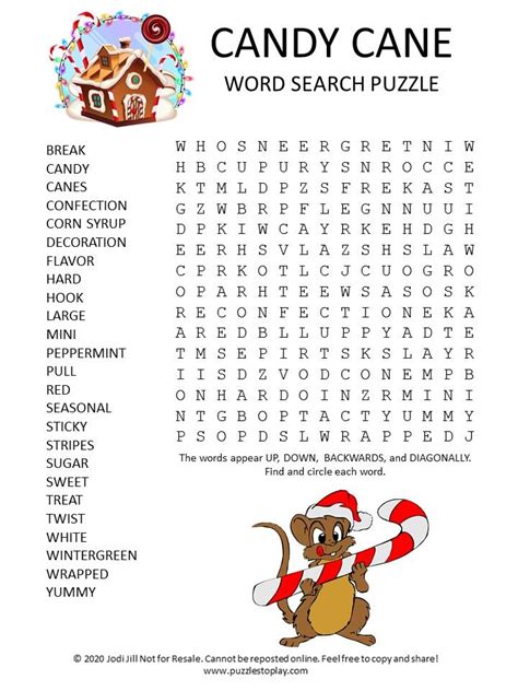 Candy Cane Word Search Puzzle Christmas Worksheets Christmas Maze